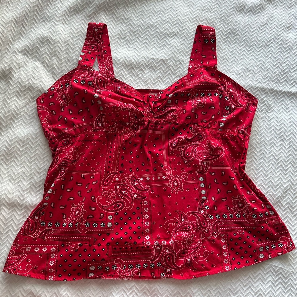 Nick&Sarah Babydoll Red Paisley Tank 100% Cotton Pinup Rockabilly Plus Size 3X